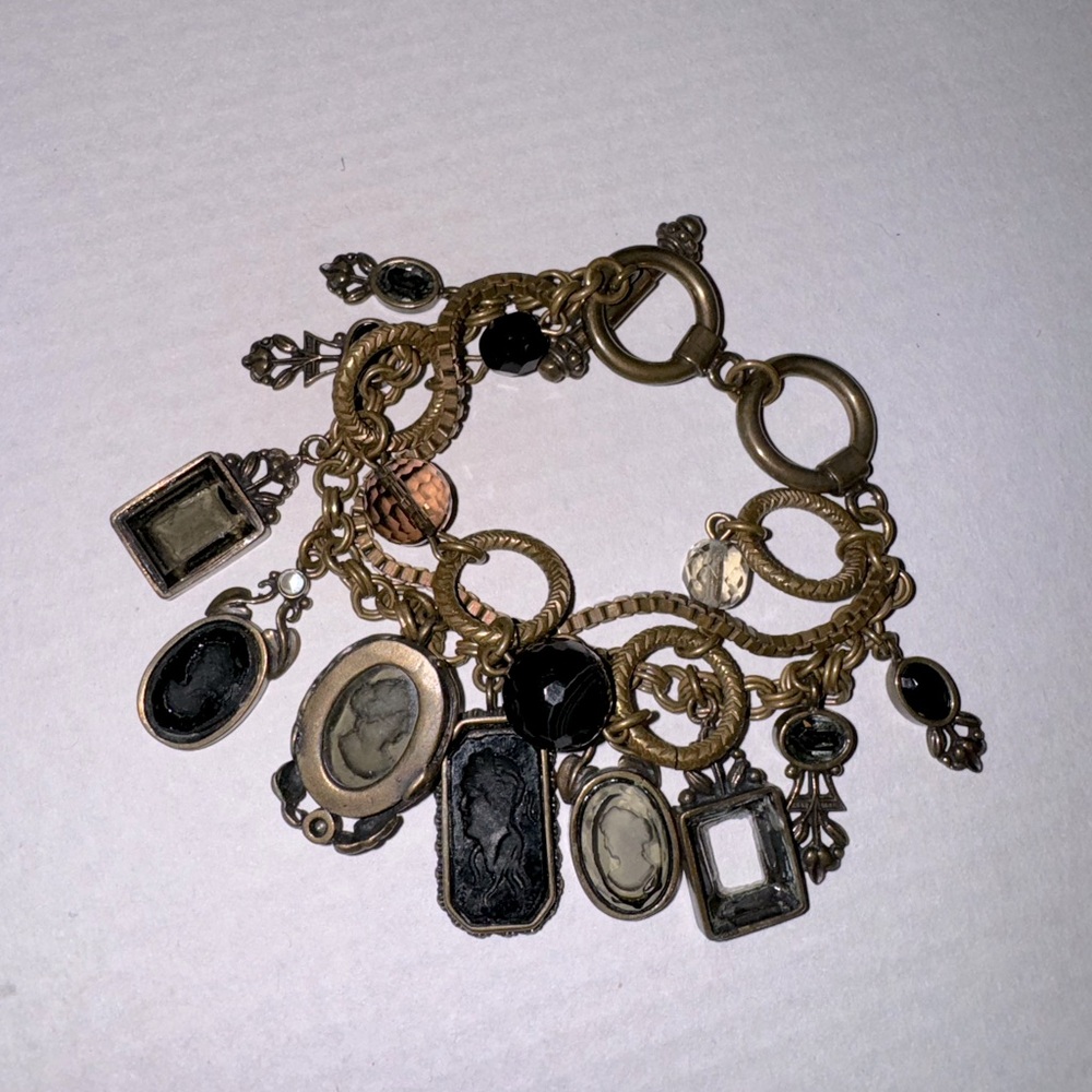 Vintage Black and Gold Victorian Charm Bracelet